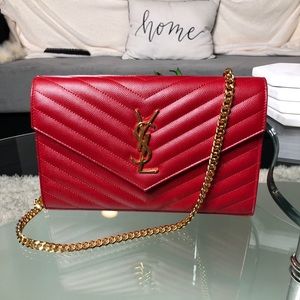 Brand new YSL monogram chain wallet (lipstick red)